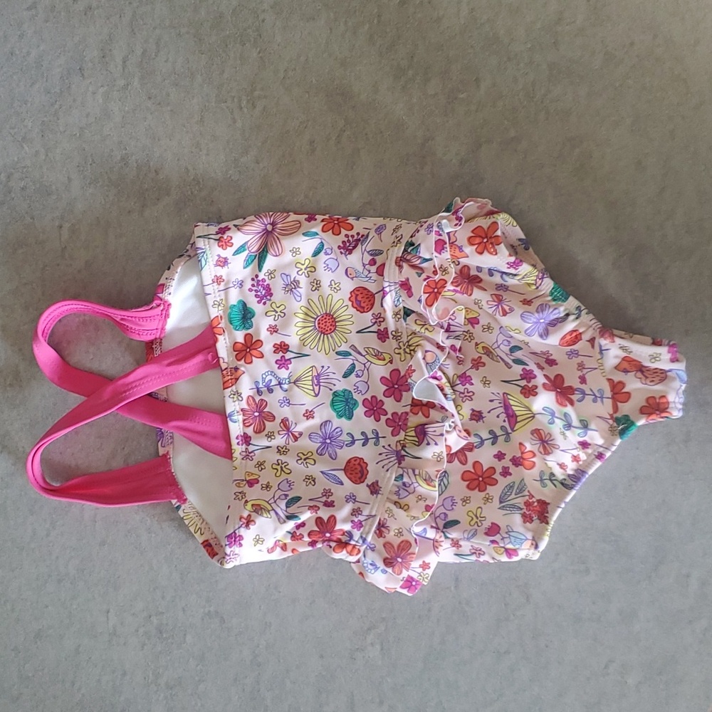 LANDSEND FLORAL PRINT ONE PIECE SWIM SUIT WITH RUFFLES - Picture 2 of 2